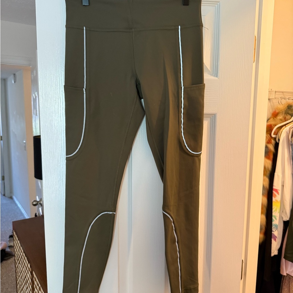 Outdoor Voices Green Leggings with White Trim